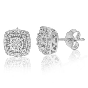 1/10 cttw Round Lab Grown Diamond Stud Square Earrings Made with 925 Sterling Silver Prong Set, 2/3 Inch