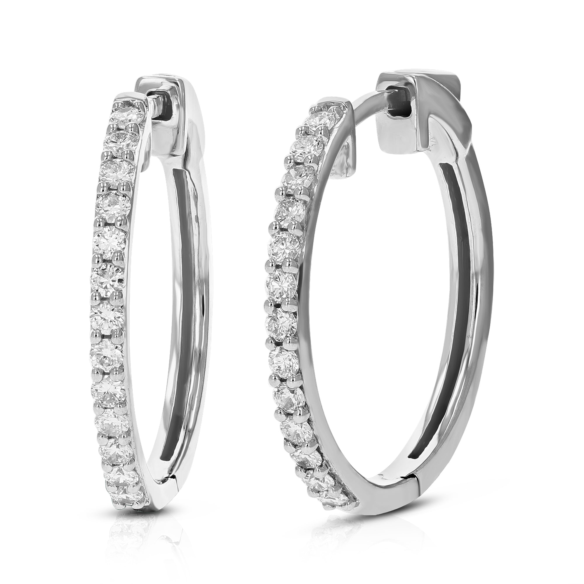 1/2 cttw Diamond Hoop Earrings for Women, Round Lab Grown Diamond Earrings in .925 Sterling Silver, Prong Setting, 3/4 Inch