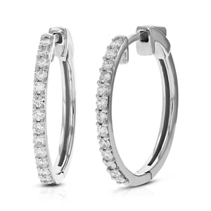 1/2 cttw Diamond Hoop Earrings for Women, Round Lab Grown Diamond Earrings in .925 Sterling Silver, Prong Setting, 3/4 Inch