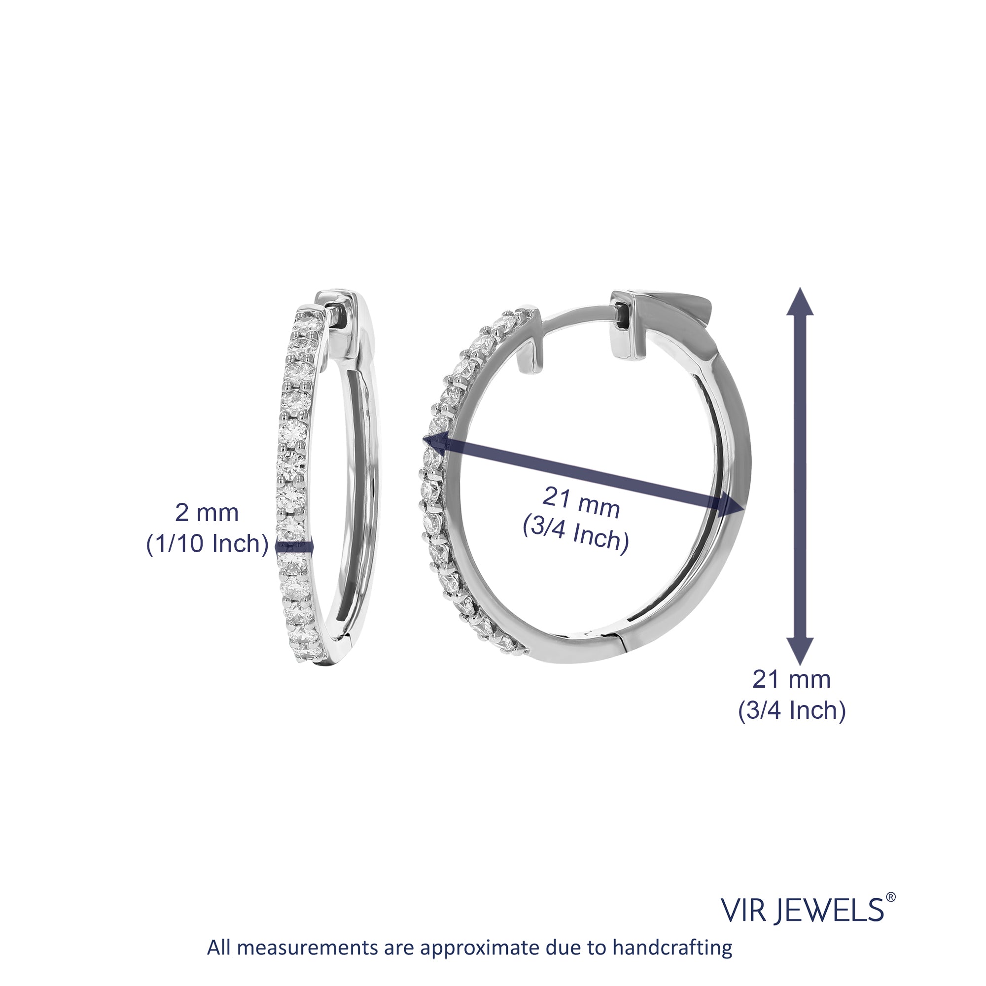 1/2 cttw Diamond Hoop Earrings for Women, Round Lab Grown Diamond Earrings in .925 Sterling Silver, Prong Set, 3/4 Inch
