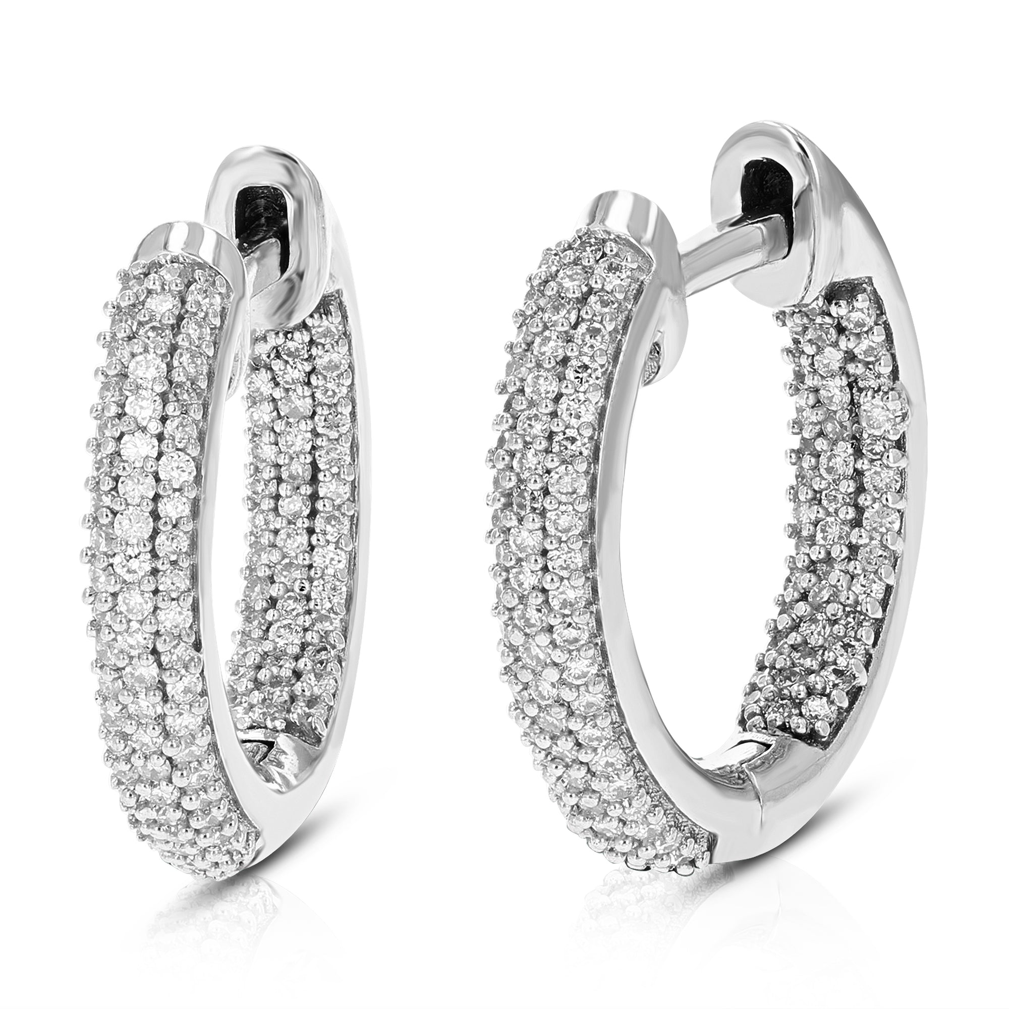 3/8 cttw Diamond Hoop Earrings for Women, Round Lab Grown Diamond Earrings in .925 Sterlinng Silver, Prong Setting, 2/3 Inch