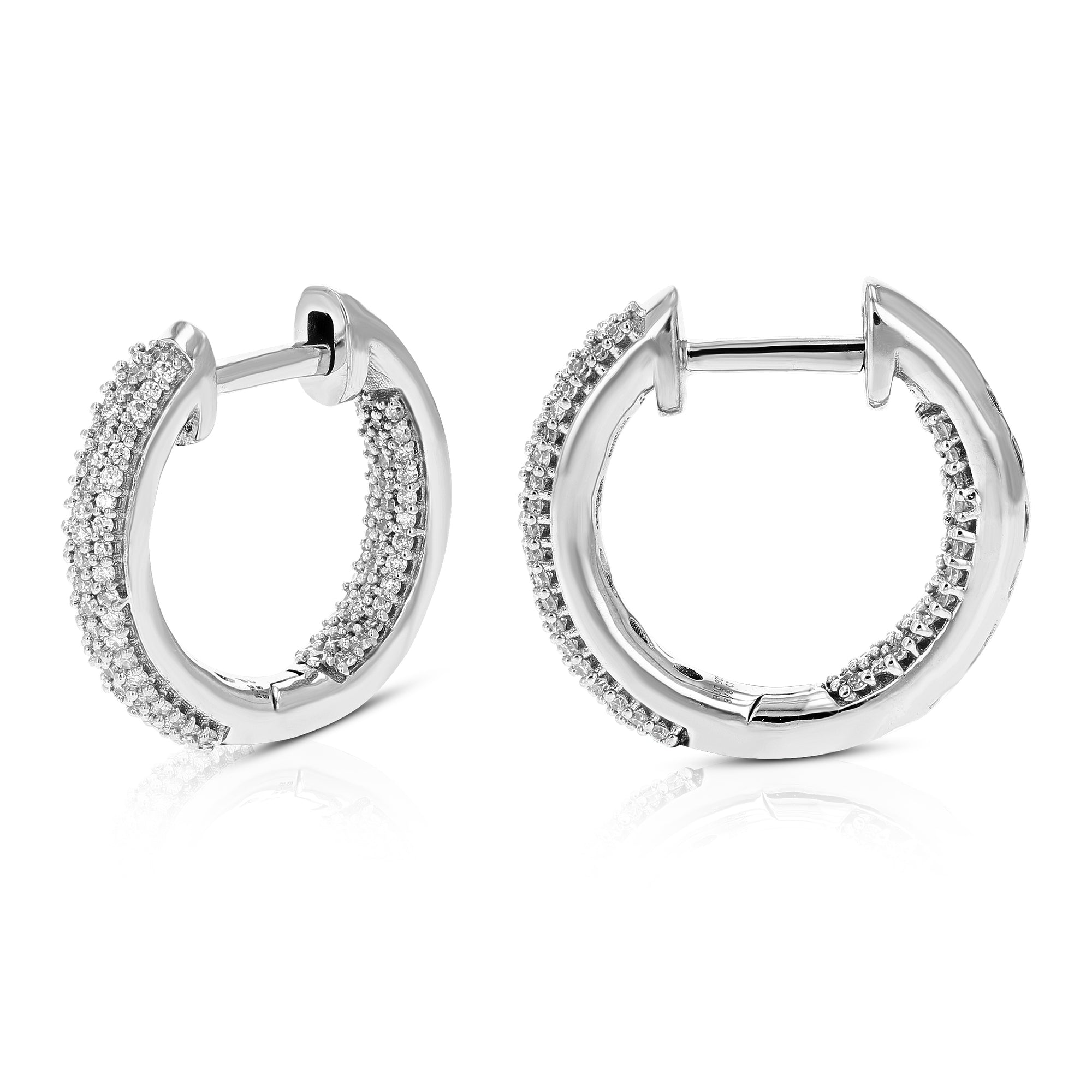 3/8 cttw Diamond Hoop Earrings for Women, Round Lab Grown Diamond Earrings in .925 Sterlinng Silver, Prong Setting, 1/2 Inch