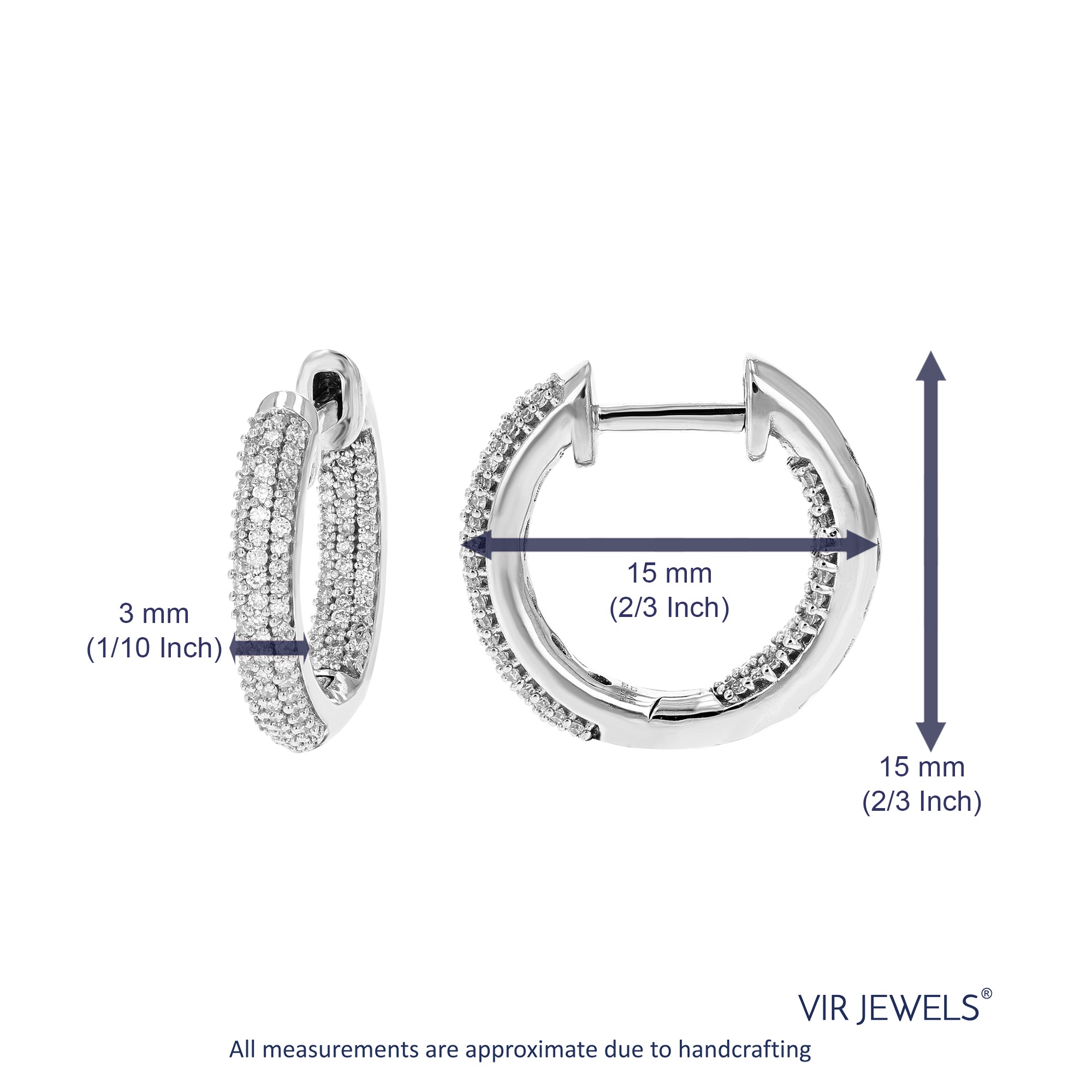 3/8 cttw Diamond Hoop Earrings for Women, Round Lab Grown Diamond Earrings in .925 Sterlinng Silver, Prong Setting, 2/3 Inch