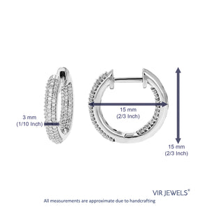 3/8 cttw Diamond Hoop Earrings for Women, Round Lab Grown Diamond Earrings in .925 Sterlinng Silver, Prong Setting, 2/3 Inch