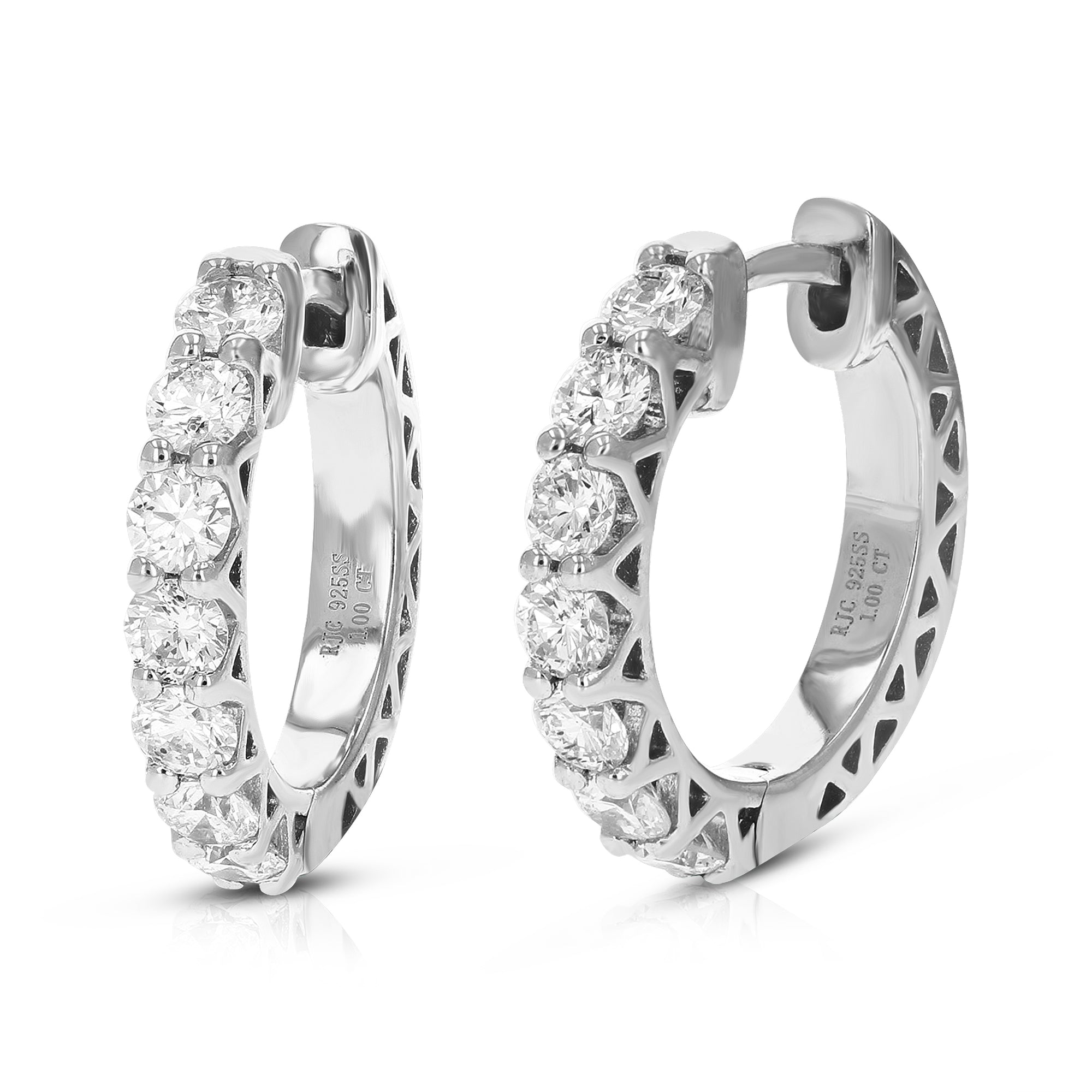 1 cttw Diamond Hoop Earrings for Women, Round Lab Grown Diamond Earrings in .925 Sterling Silver, Prong Setting, 2/3 Inch