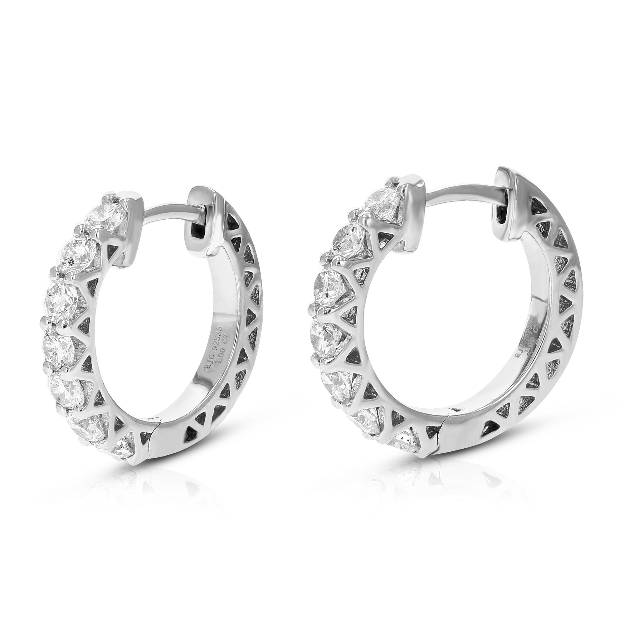 1 cttw Diamond Hoop Earrings for Women, Round Lab Grown Diamond Earrings in .925 Sterling Silver, Prong Setting, 2/3 Inch