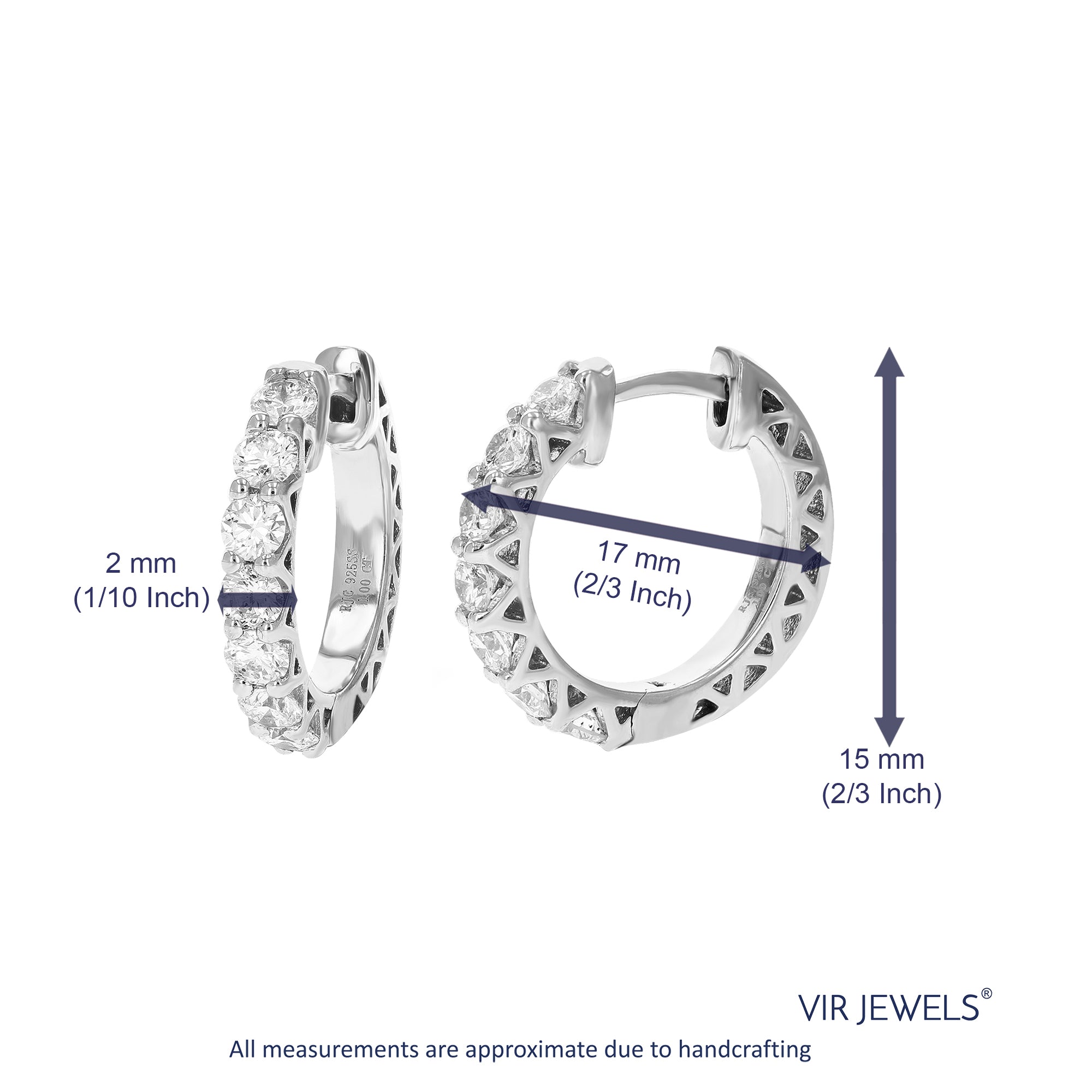 1 cttw Diamond Hoop Earrings for Women, Round Lab Grown Diamond Earrings in .925 Sterling Silver, Prong Set, 2/3 Inch