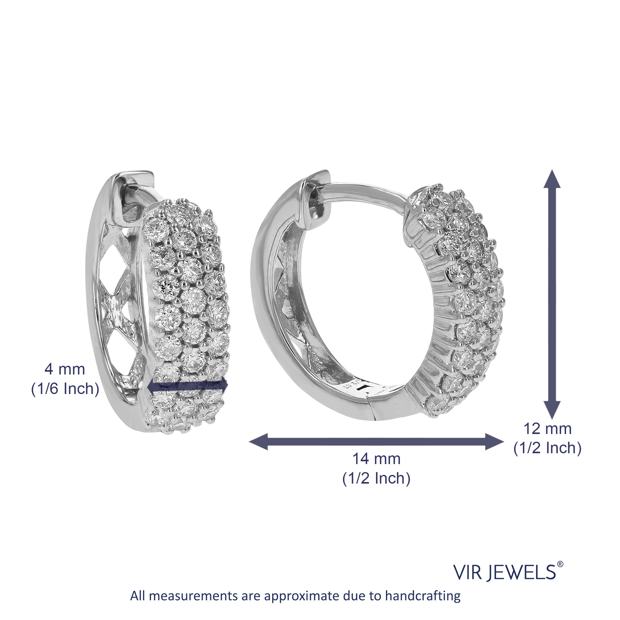 1/2 cttw Round Cut Lab Grown Diamond Hoop Earrings in .925 Sterling Silver Prong Set 1/2 Inch