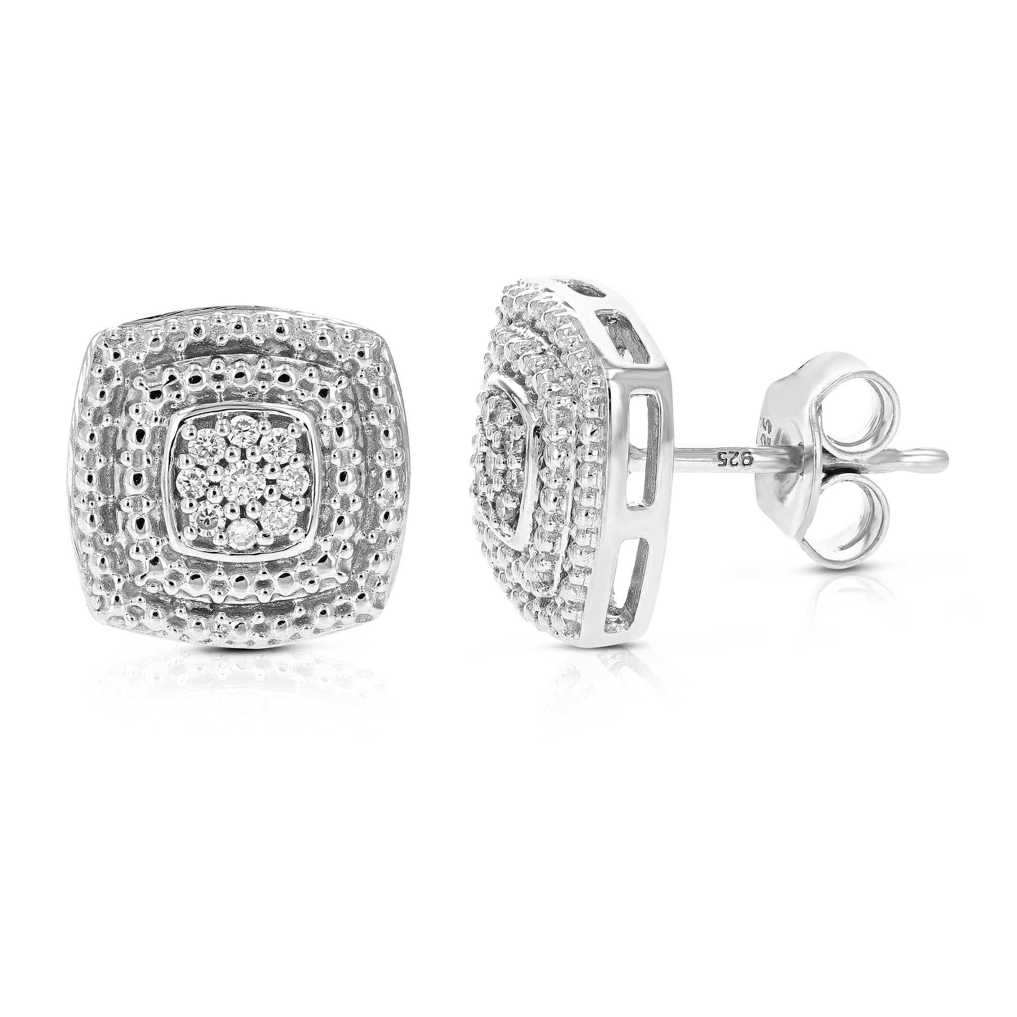 1/10 cttw Stud Earrings for Women, Round Lab Grown Diamond Stud Earrings in .925 Sterling Silver, Prong Setting