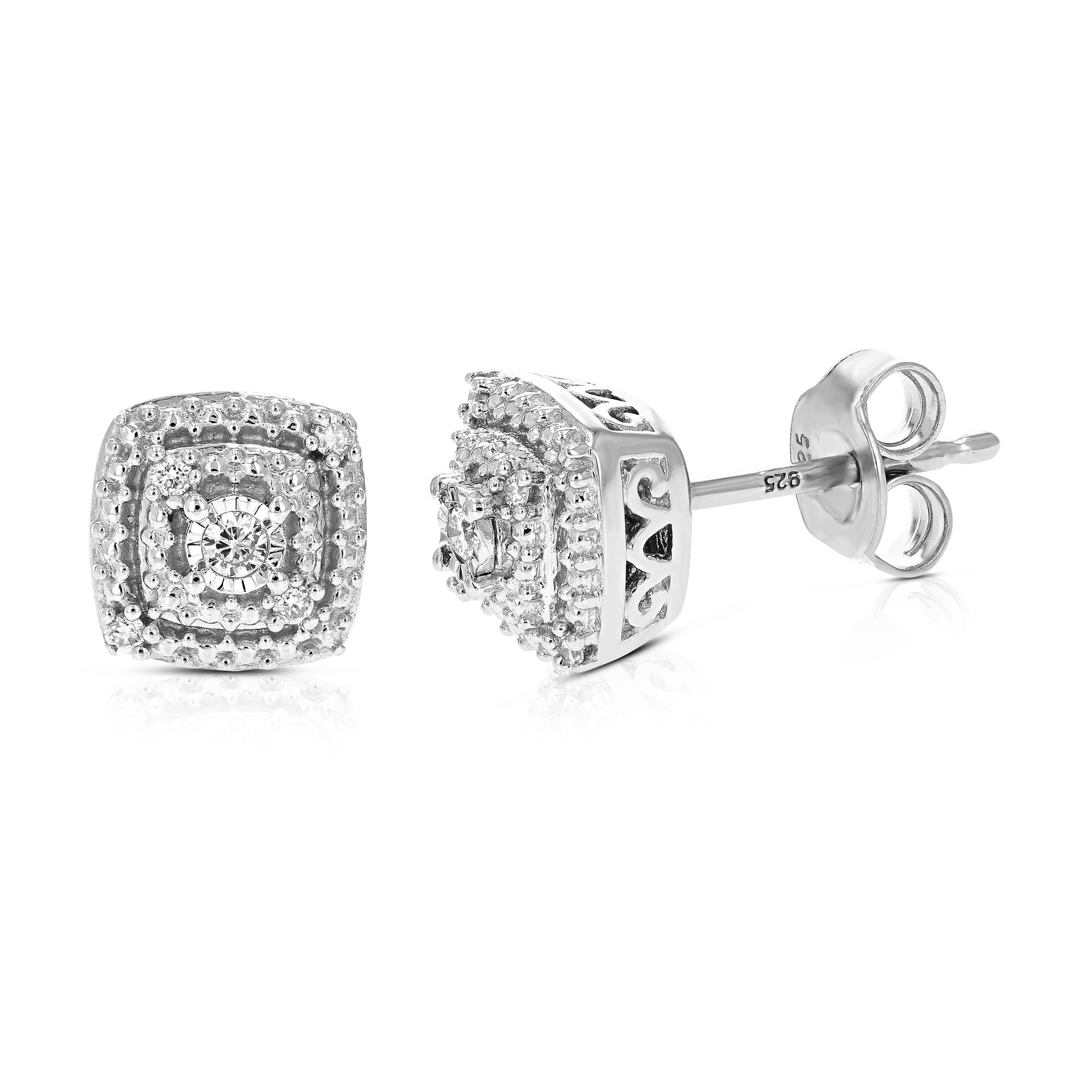 1/10 cttw Stud Earrings for Women, Round Lab Grown Diamond Stud Earrings in .925 Sterling Silver, Prong Setting