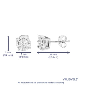 1/12 cttw Stud Earrings for Women, Round Lab Grown Diamond Stud Earrings in .925 Sterling Silver, Prong Setting