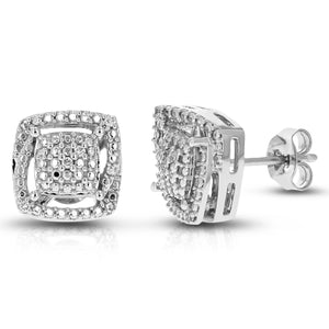 1/14 cttw Stud Earrings for Women, Round Lab Grown Diamond Stud Earrings in .925 Sterling Silver, Prong Setting
