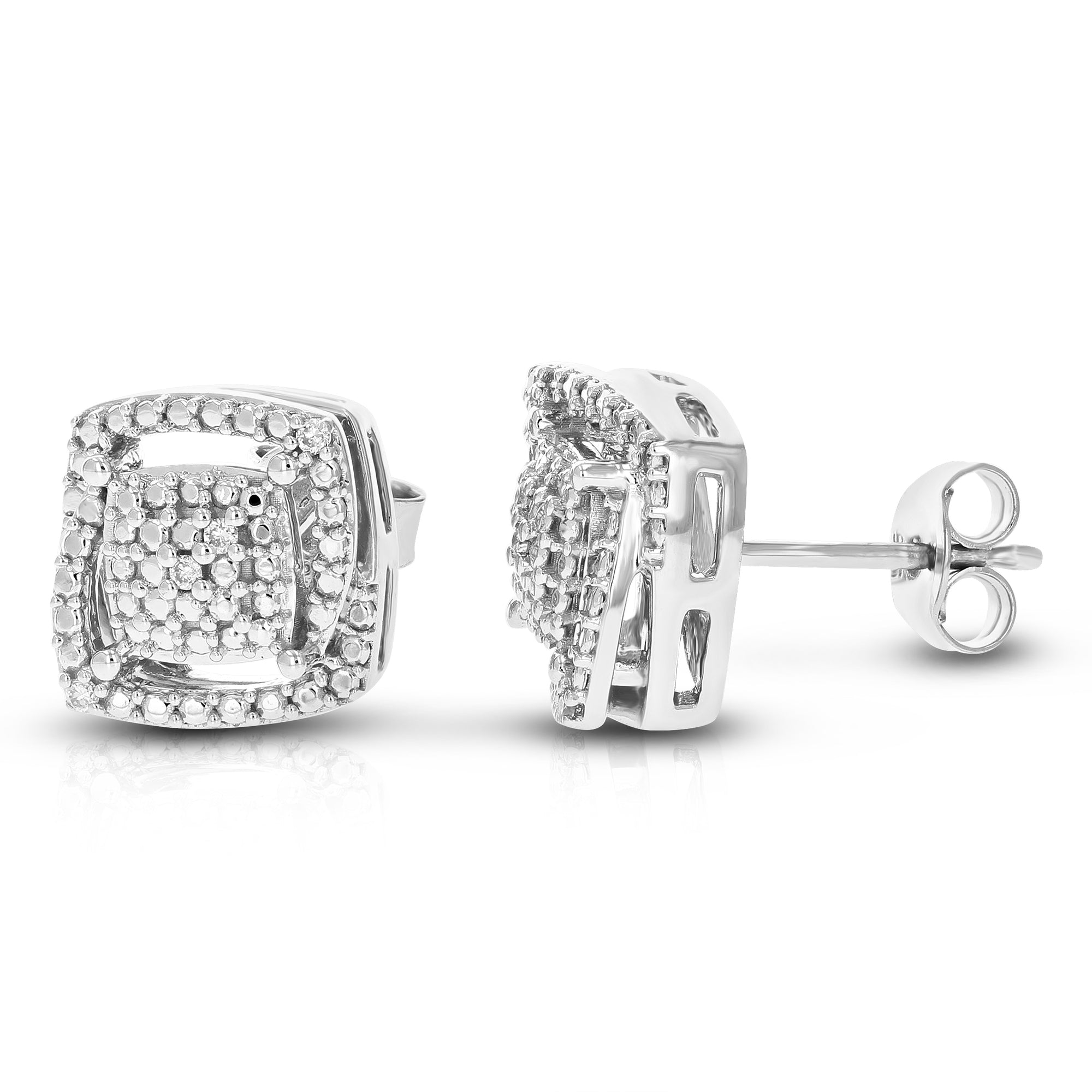 1/14 cttw Stud Earrings for Women, Round Lab Grown Diamond Stud Earrings in .925 Sterling Silver, Prong Setting