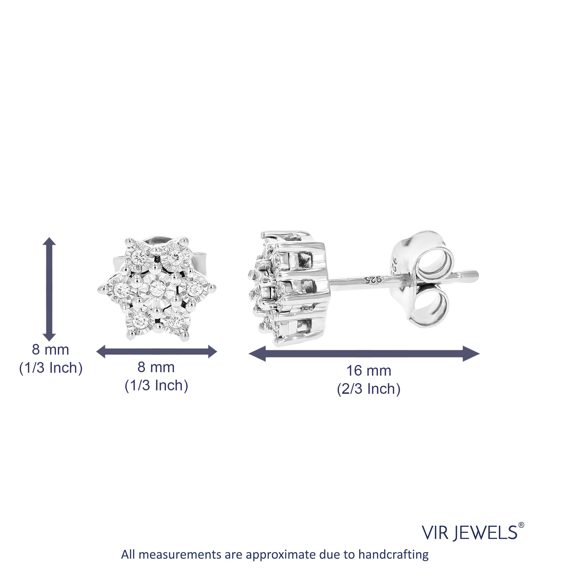 1/12 cttw Stud Earrings for Women, Round Lab Grown Diamond Stud Earrings in .925 Sterling Silver, Prong Setting
