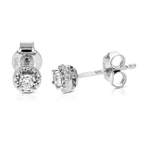 1/12 cttw Stud Earrings for Women, Round Lab Grown Diamond Stud Earrings in .925 Sterling Silver, Prong Setting