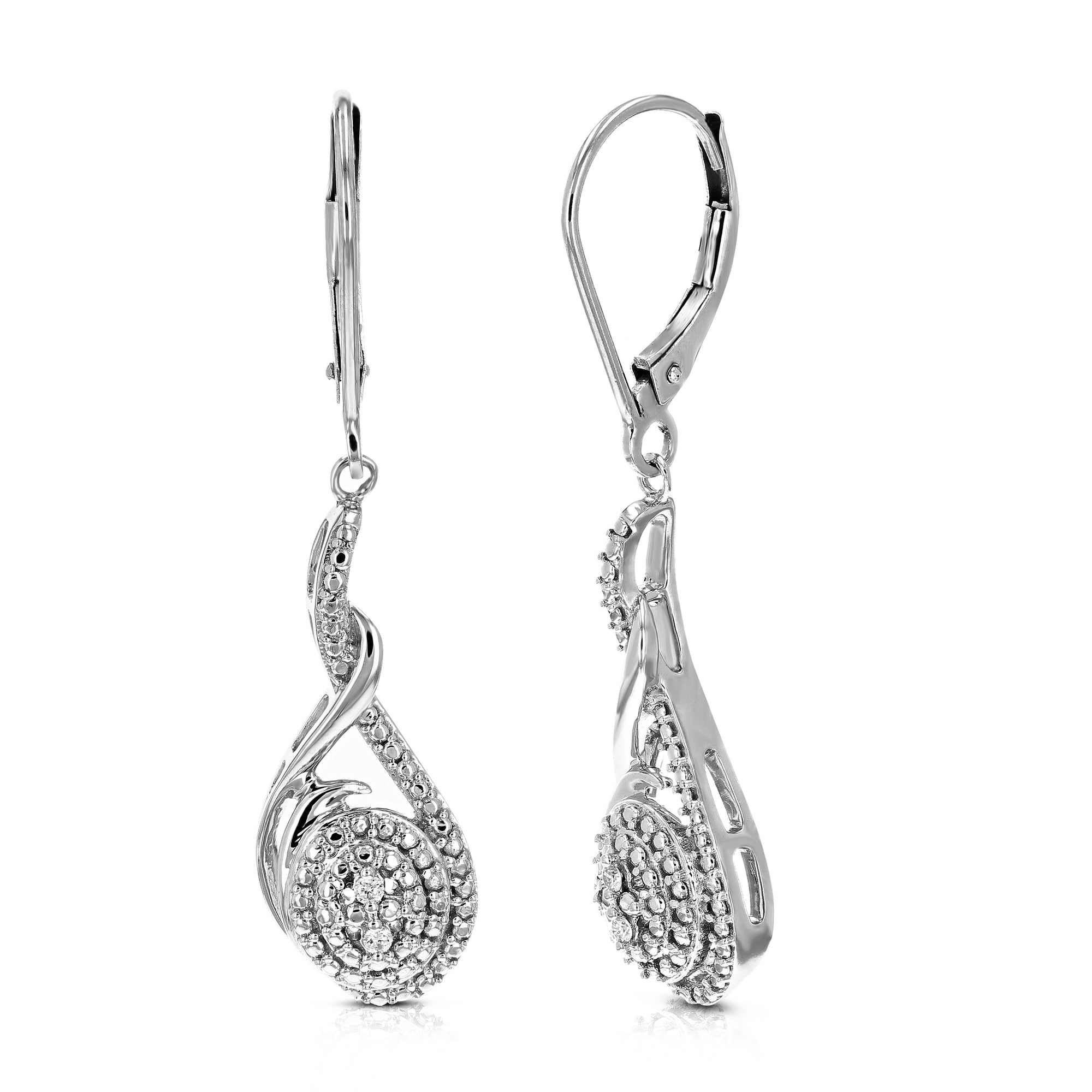 1/20 cttw 4 Stones Round Lab Grown Diamond Dangle Earrings .925 Sterling Silver Prong Set, 2/5 Inch