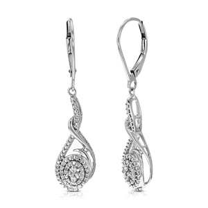1/20 cttw 4 Stones Round Lab Grown Diamond Dangle Earrings .925 Sterling Silver Prong Set, 2/5 Inch