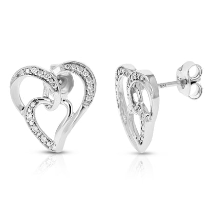 Double Heart Diamond Dangle Earrings