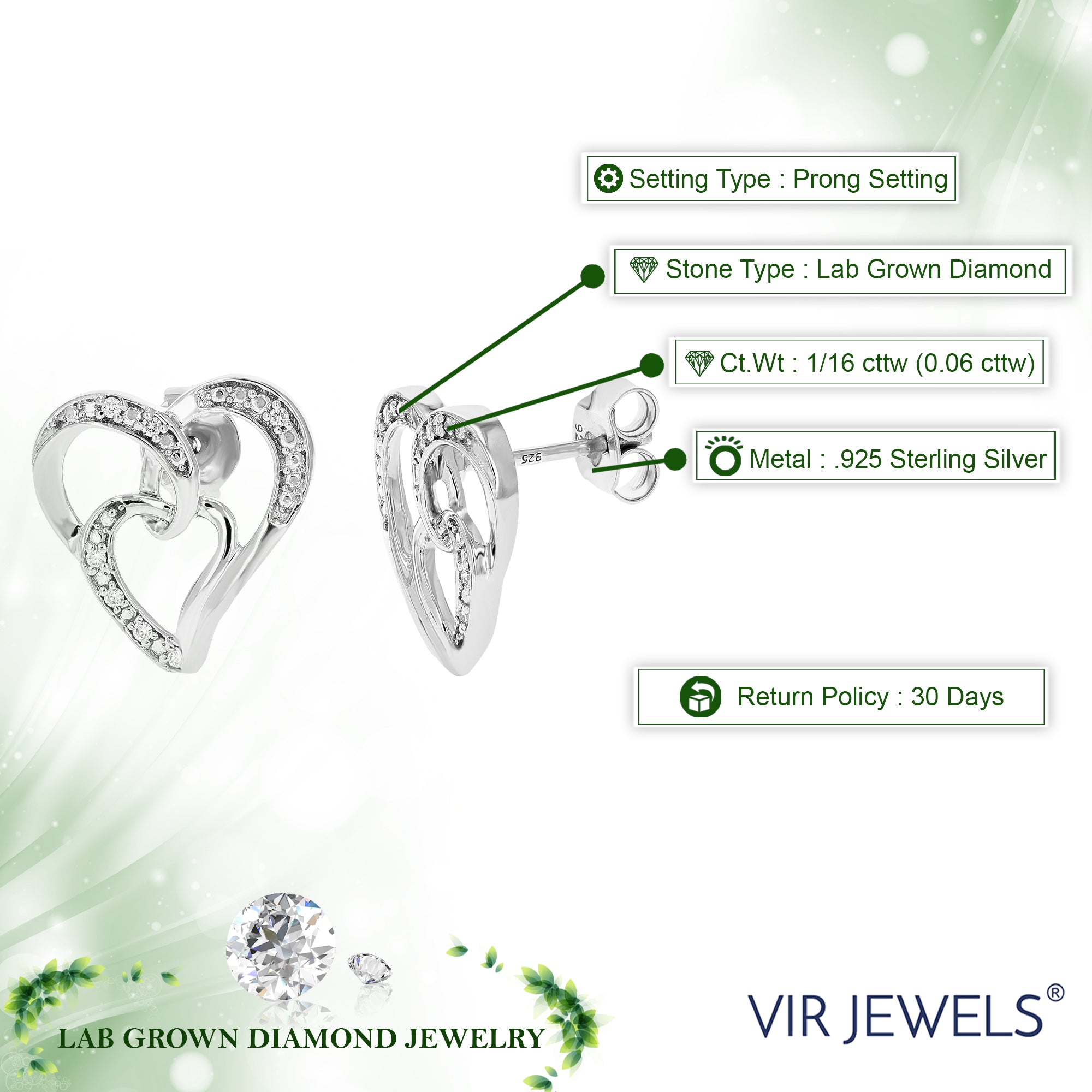 1/16 cttw Dangle Earrings for Women, Round Lab Grown Diamond Dangle Earrings in .925 Sterling Silver, Prong Setting, 1/2 Inch