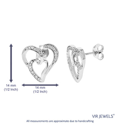 Double Heart Diamond Dangle Earrings