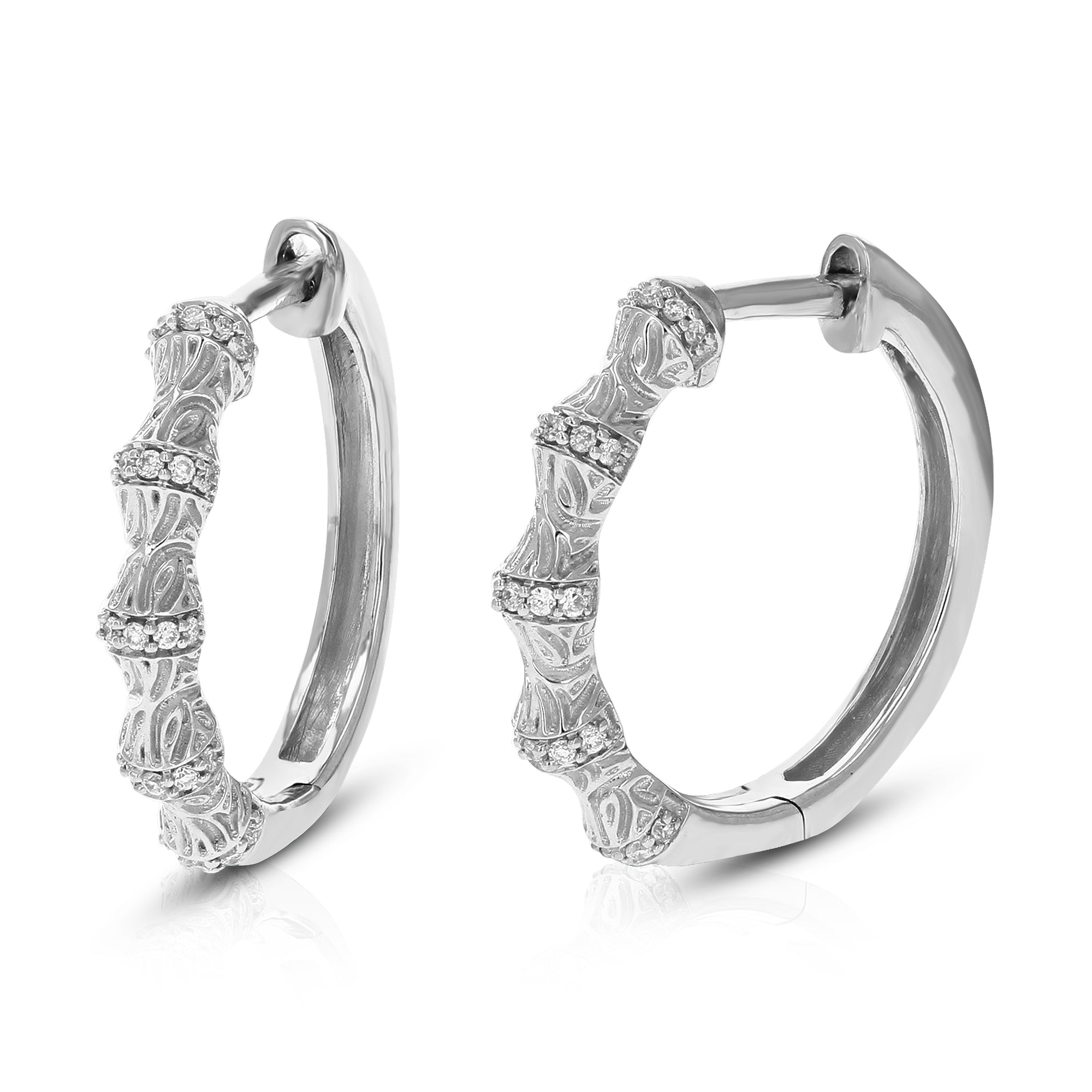 1/10 cttw Diamond Hoop Earrings for Women, Round Lab Grown Diamond Earrings in .925 Sterling Silver, Prong Setting, 2/3 Inch