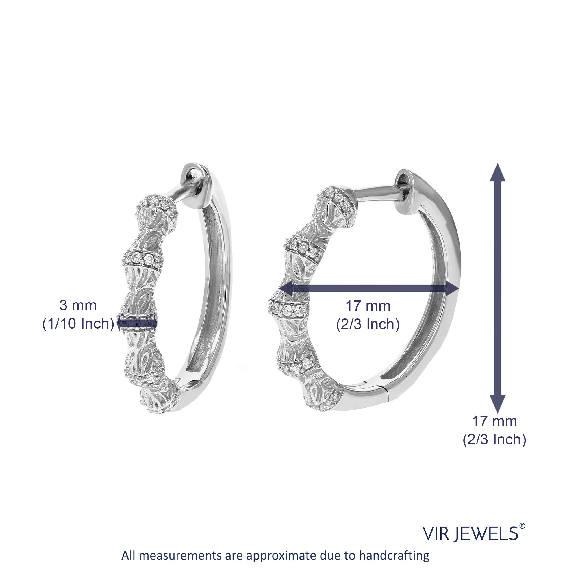 1/10 cttw Diamond Hoop Earrings for Women, Round Lab Grown Diamond Earrings in .925 Sterling Silver, Prong Setting, 2/3 Inch
