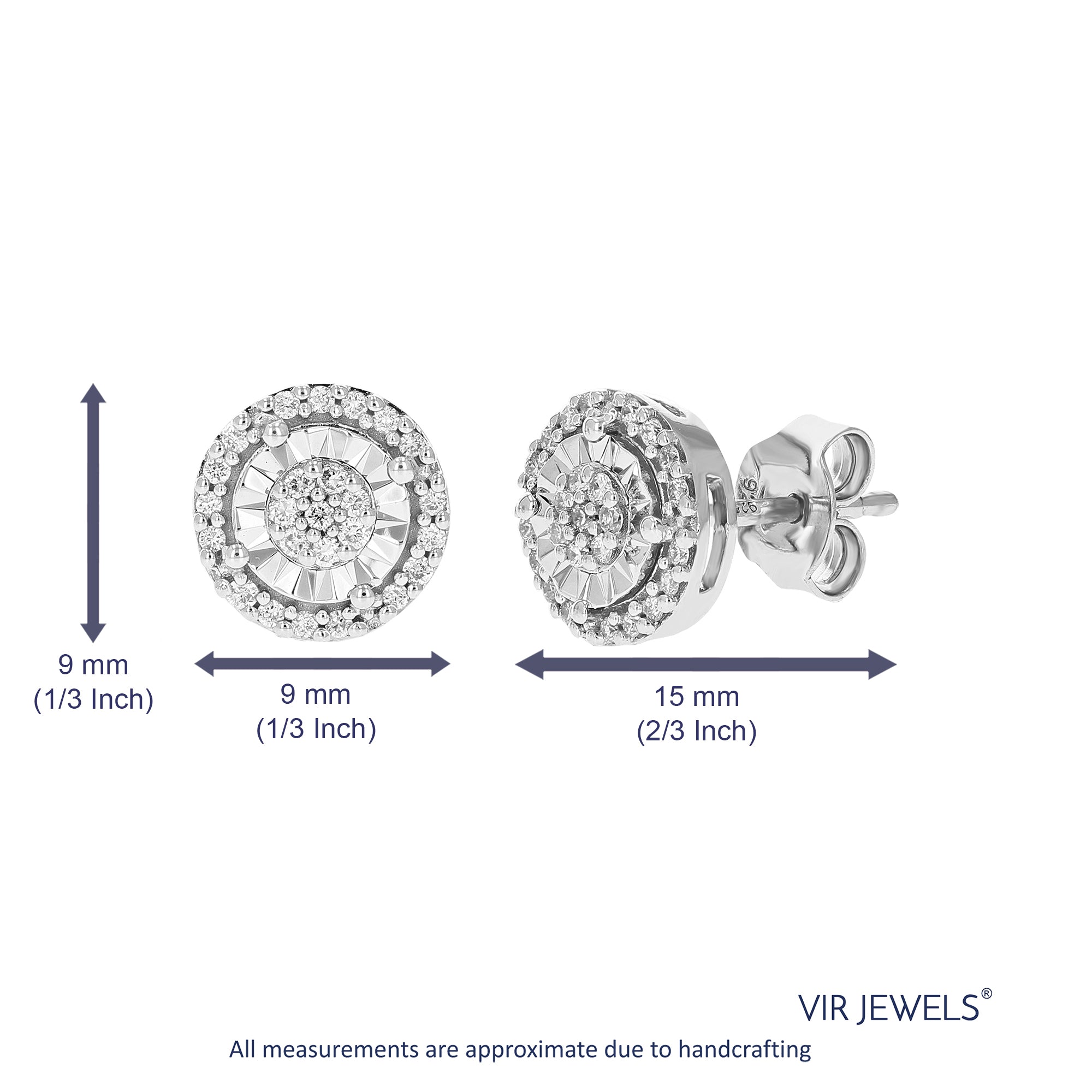 1/4 cttw Stud Earrings for Women, Round Lab Grown Diamond Stud Earrings in .925 Sterling Silver, Prong Setting