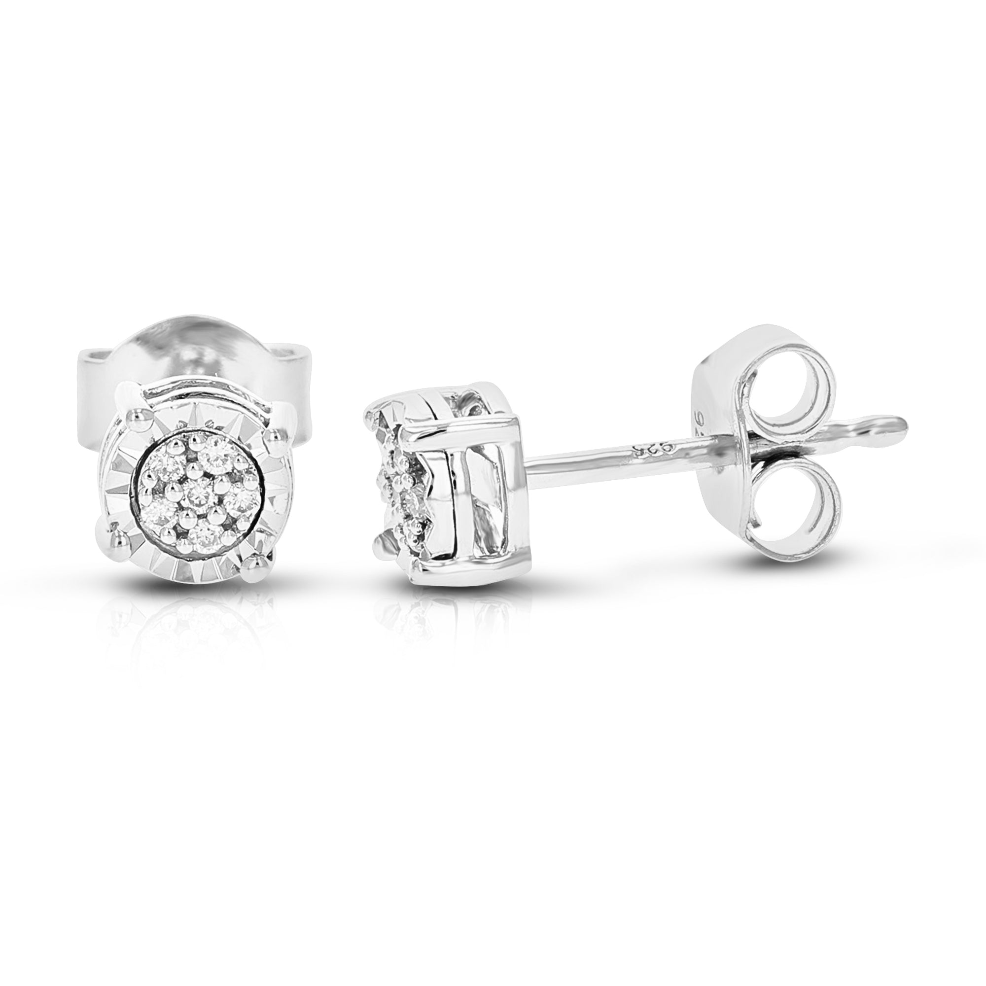 1/16 cttw Stud Earrings for Women, Round Lab Grown Diamond Stud Earrings in .925 Sterling Silver, Prong Setting