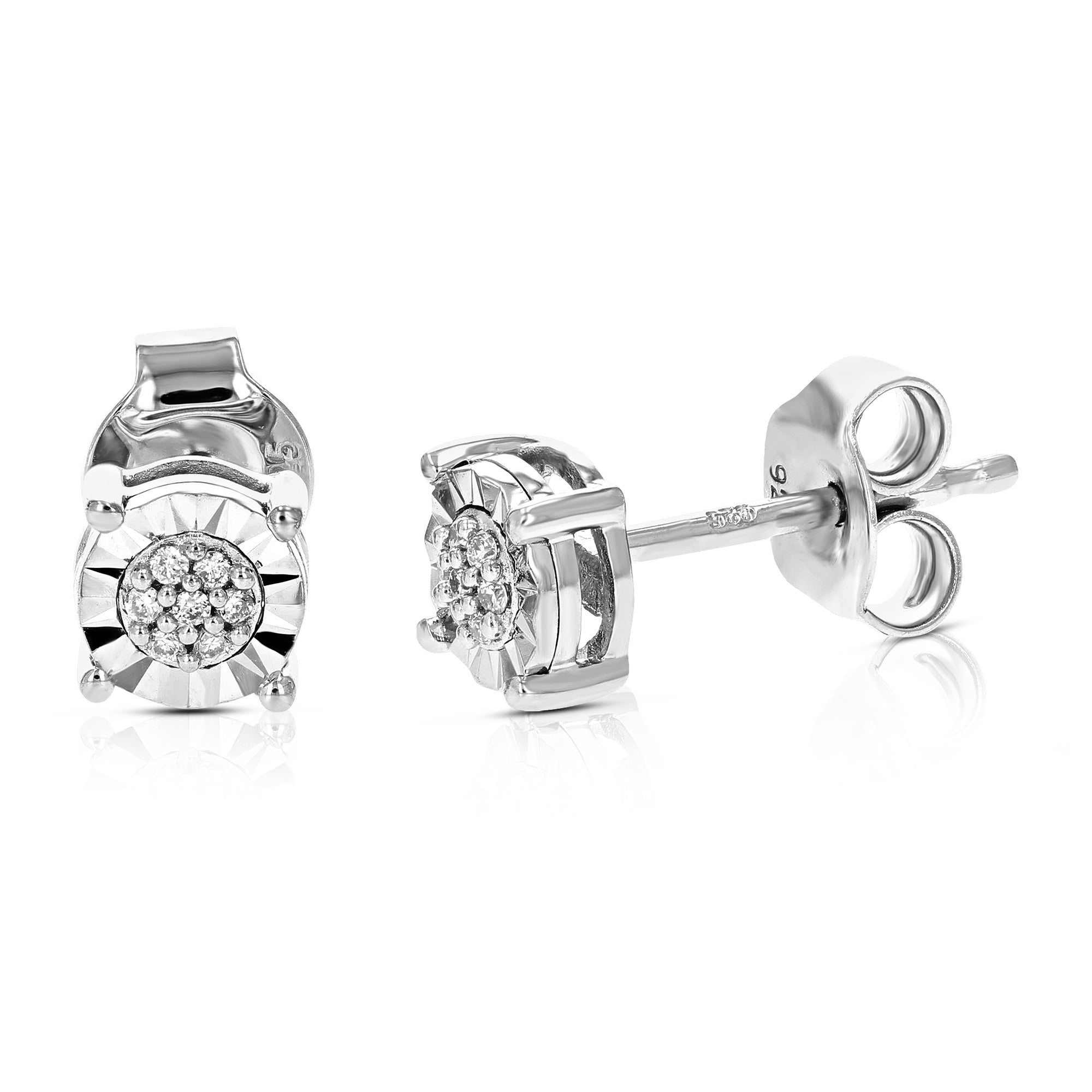1/20 cttw Round Lab Grown Diamond Studs Earrings .925 Sterling Silver Prong Set, 1/2 Inch