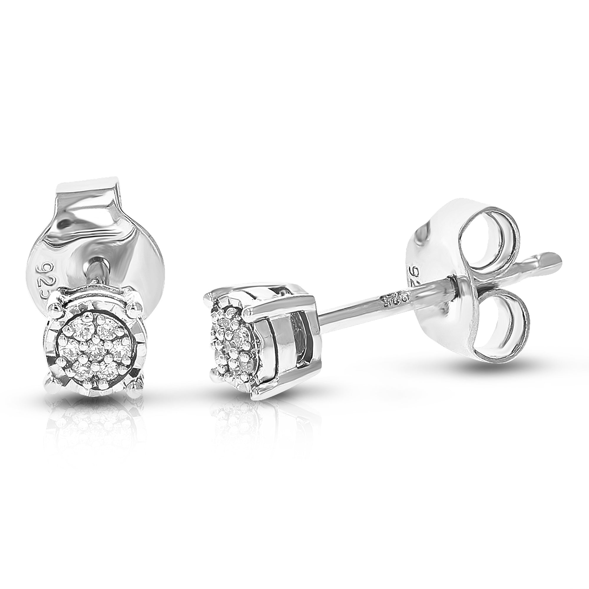 1/20 cttw Stud Earrings for Women, Round Lab Grown Diamond Stud Earrings in .925 Sterling Silver, Prong Setting