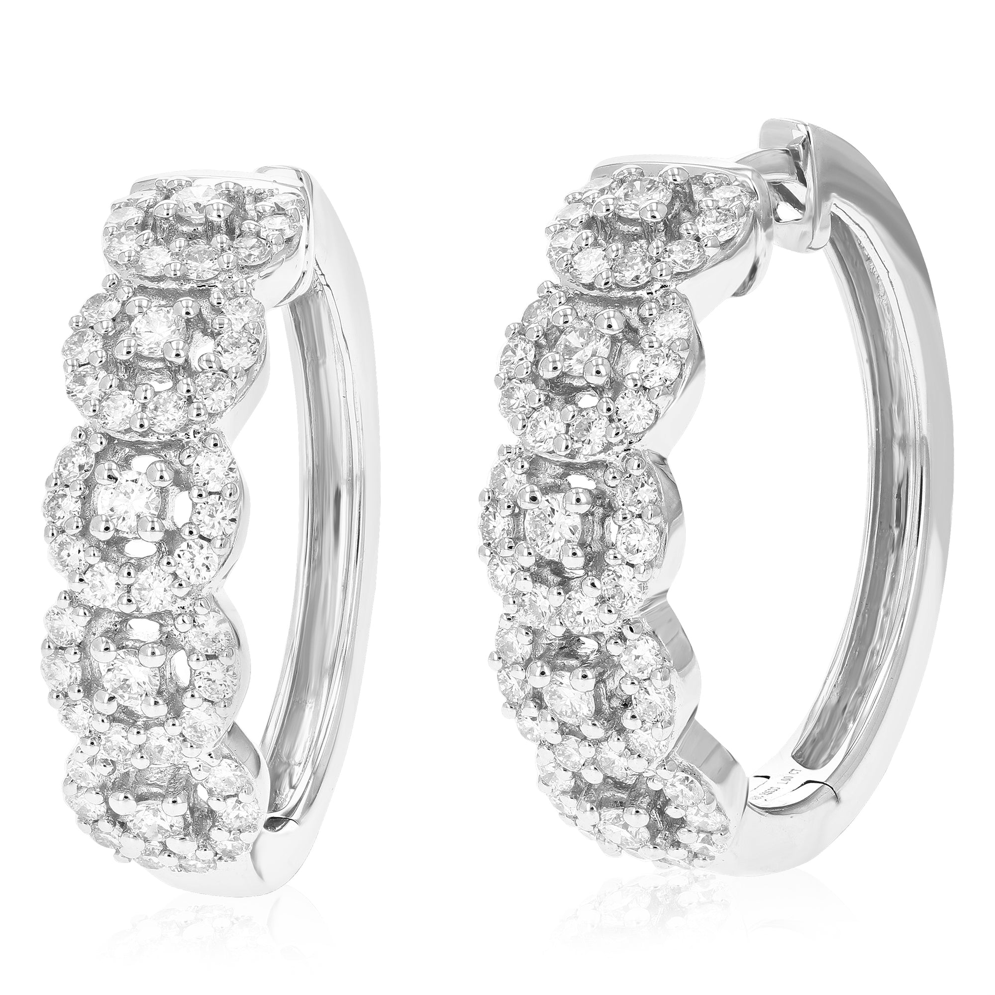 1 cttw Diamond Hoop Earrings for Women, Round Lab Grown Diamond Earrings in .925 Sterling Silver, Prong Setting, 3/4 Inch