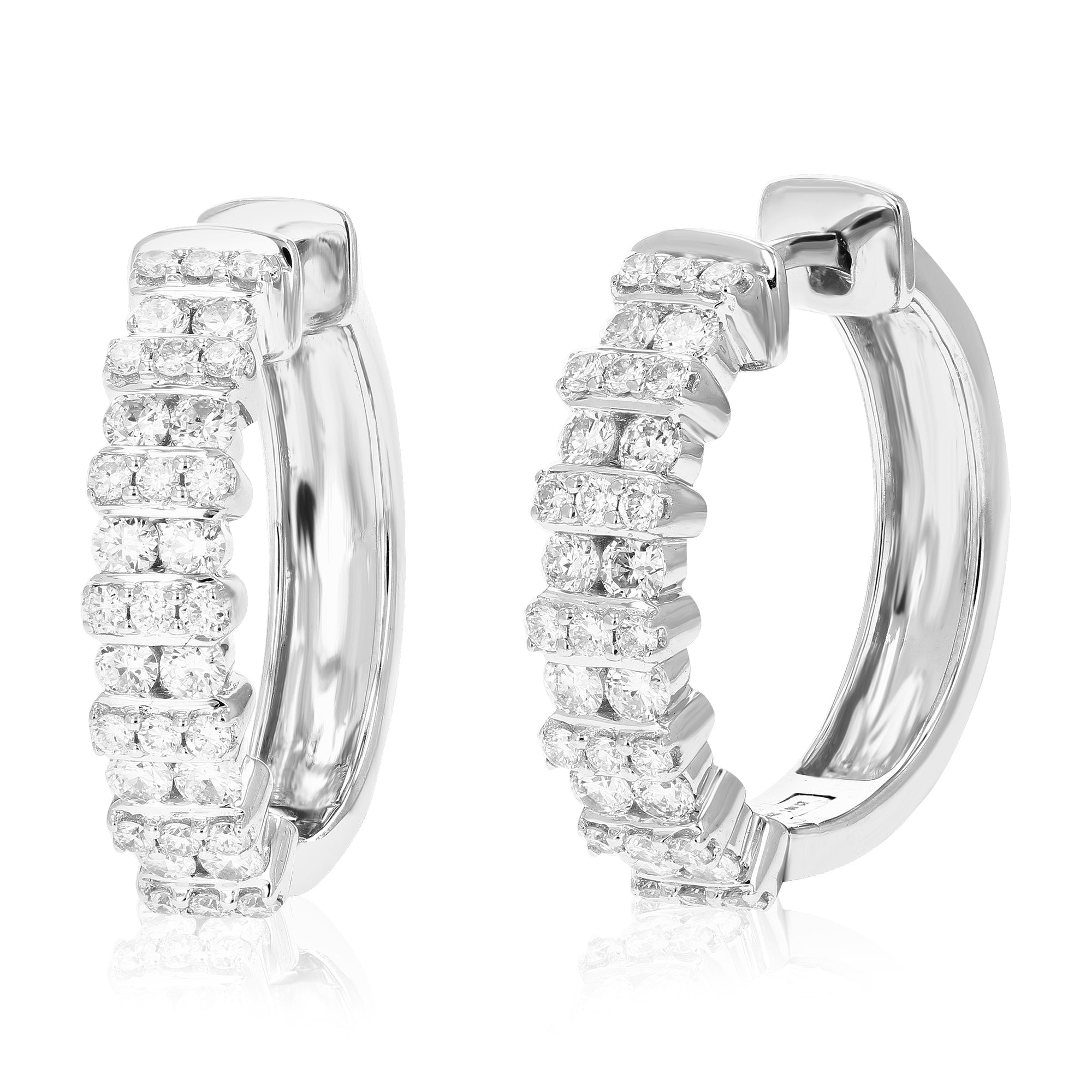 1 cttw Diamond Hoop Earrings for Women, Round Lab Grown Diamond Earrings in .925 Sterling Silver, Prong Setting, 3/4 Inch