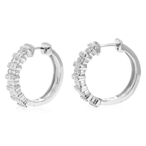 1 cttw Diamond Hoop Earrings for Women, Round Lab Grown Diamond Earrings in .925 Sterling Silver, Prong Setting, 3/4 Inch