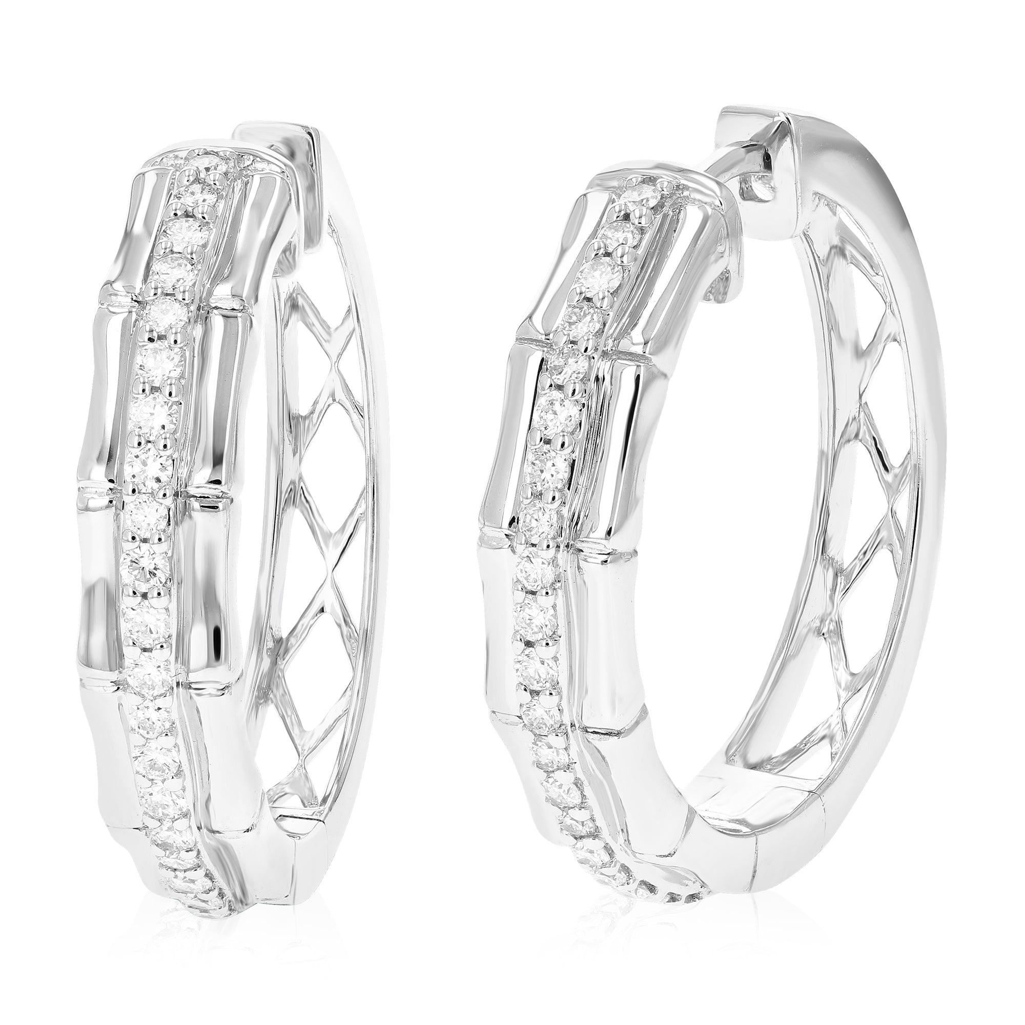 1/2 cttw Diamond Hoop Earrings for Women, Round Lab Grown Diamond Earrings in .925 Sterling Silver, Prong Setting, 1 Inch