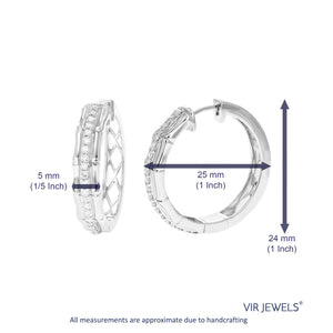 1/2 cttw Diamond Hoop Earrings for Women, Round Lab Grown Diamond Earrings in .925 Sterling Silver, Prong Setting, 1 Inch