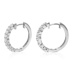 1 cttw Diamond Hoop Earrings for Women, Round Lab Grown Diamond Earrings in .925 Sterling Silver, Prong Setting, 3/4 Inch