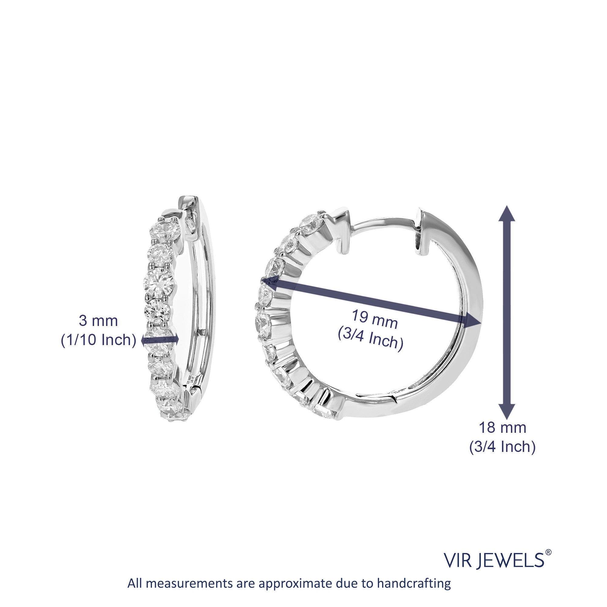 1 cttw Diamond Hoop Earrings for Women, Round Lab Grown Diamond Earrings in .925 Sterling Silver, Prong Setting, 3/4 Inch