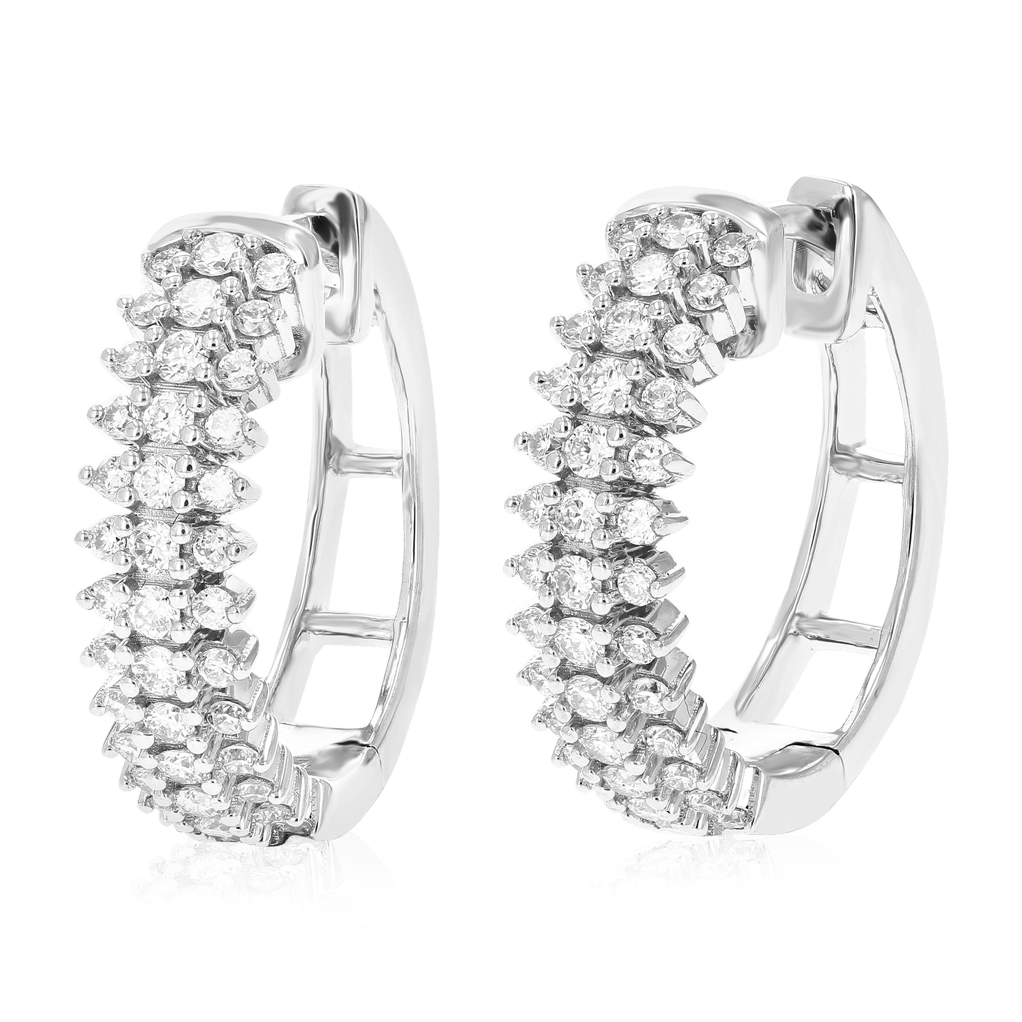 3/4 cttw Diamond Hoop Earrings for Women, Round Lab Grown Diamond Earrings in .925 Sterling Silver, Prong Setting, 3/4 Inch