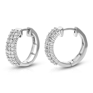 1 cttw Diamond Hoop Earrings for Women, Round Lab Grown Diamond Earrings in .925 Sterling Silver, Prong Setting, 3/4 Inch