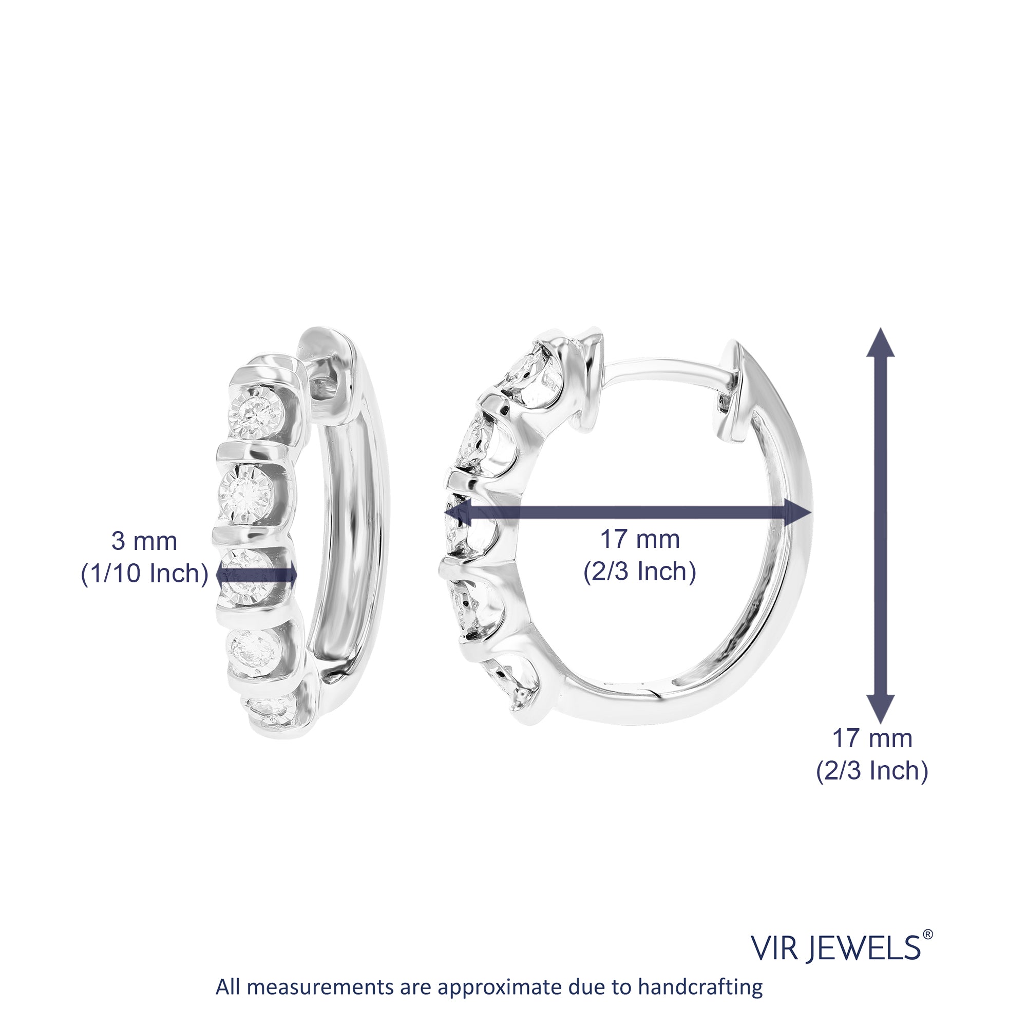 1/4 cttw Diamond Hoop Earrings for Women, Round Lab Grown Diamond Earrings in .925 Sterling Silver, Channel Setting, 2/3 Inch