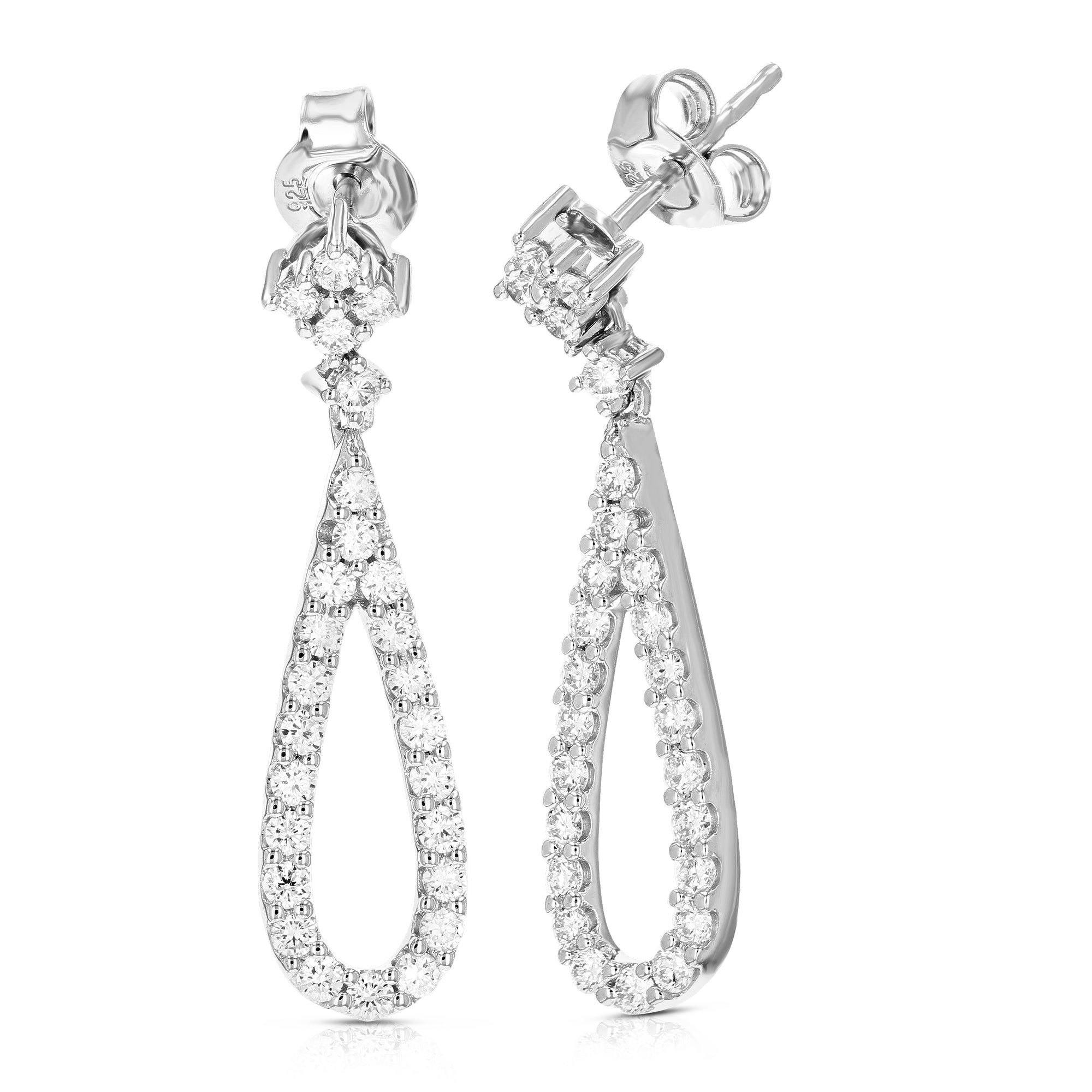 1 cttw Dangle Earrings for Women, Round Lab Grown Diamond Dangle Earrings in .925 Sterling Silver, Prong Setting, 1/2 Inch