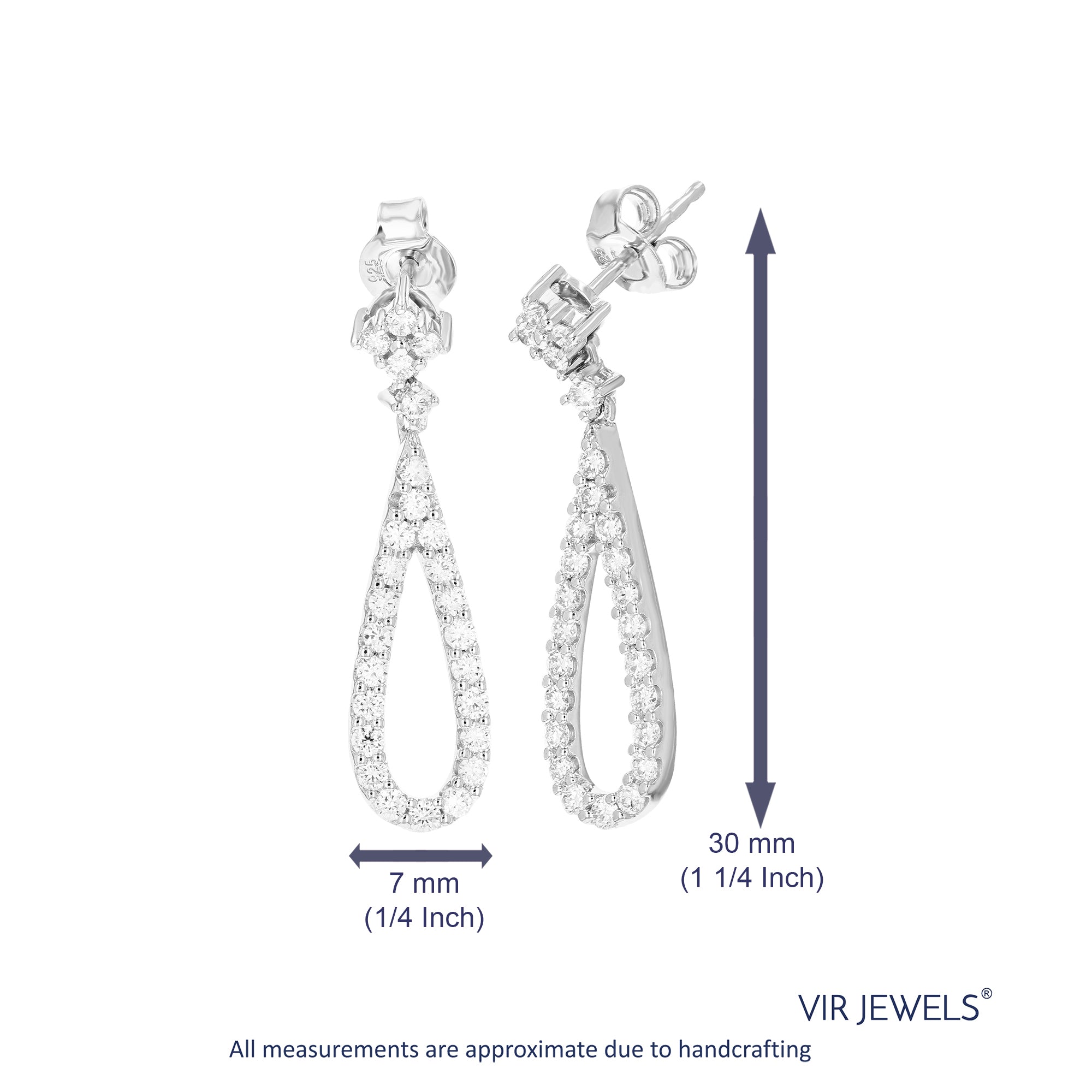 1 cttw Dangle Earrings for Women, Round Lab Grown Diamond Dangle Earrings in .925 Sterling Silver, Prong Setting, 1 Inch
