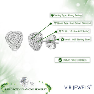 1/8 cttw Stud Earrings for Women, Round Lab Grown Diamond Stud Earrings in .925 Sterling Silver, Prong Setting