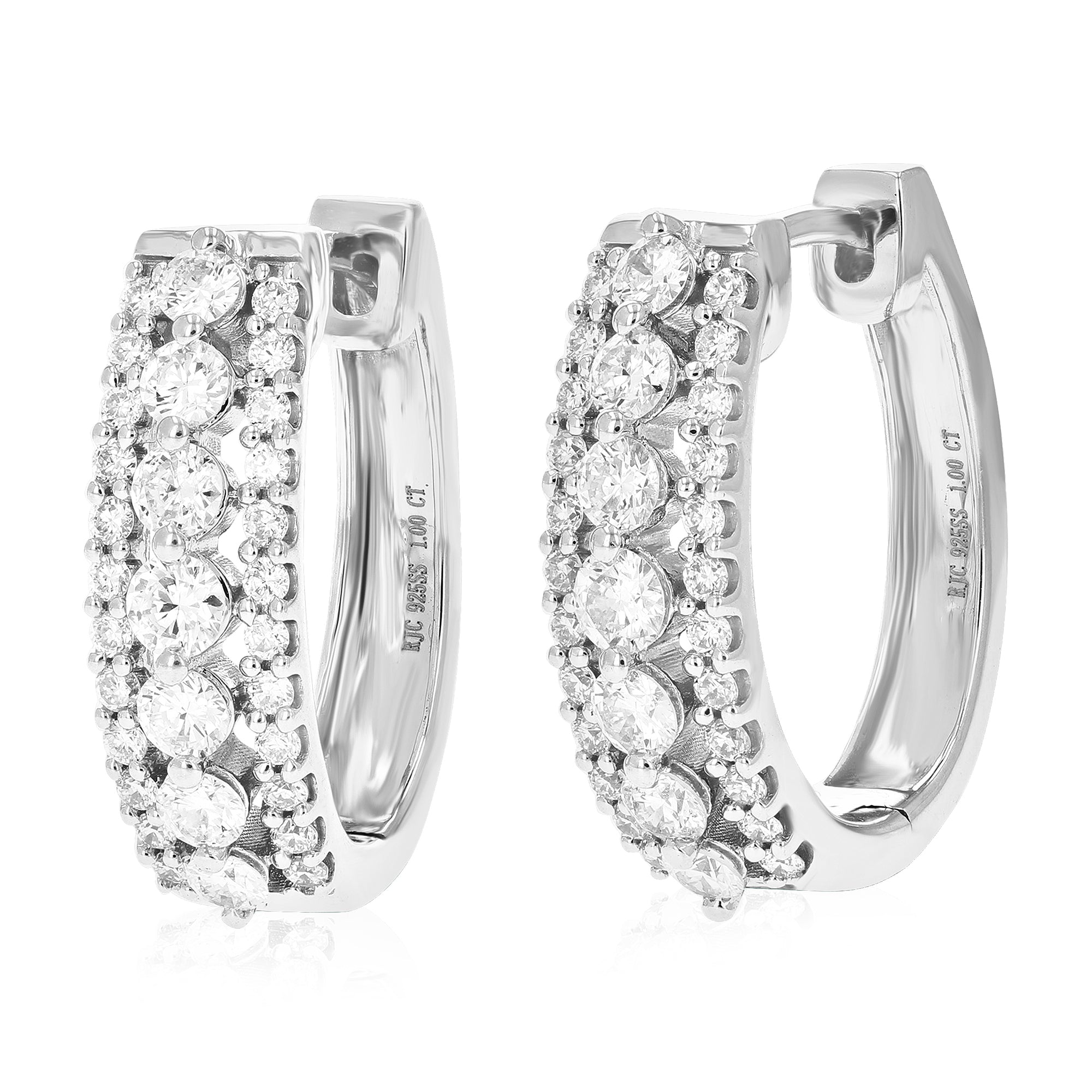 1 cttw Diamond Hoop Earrings for Women, Round Lab Grown Diamond Earrings in .925 Sterling Silver, Prong Setting, 2/3 Inch