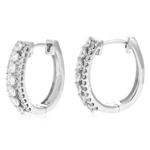 1 cttw Diamond Hoop Earrings for Women, Round Lab Grown Diamond Earrings in .925 Sterling Silver, Prong Setting, 2/3 Inch