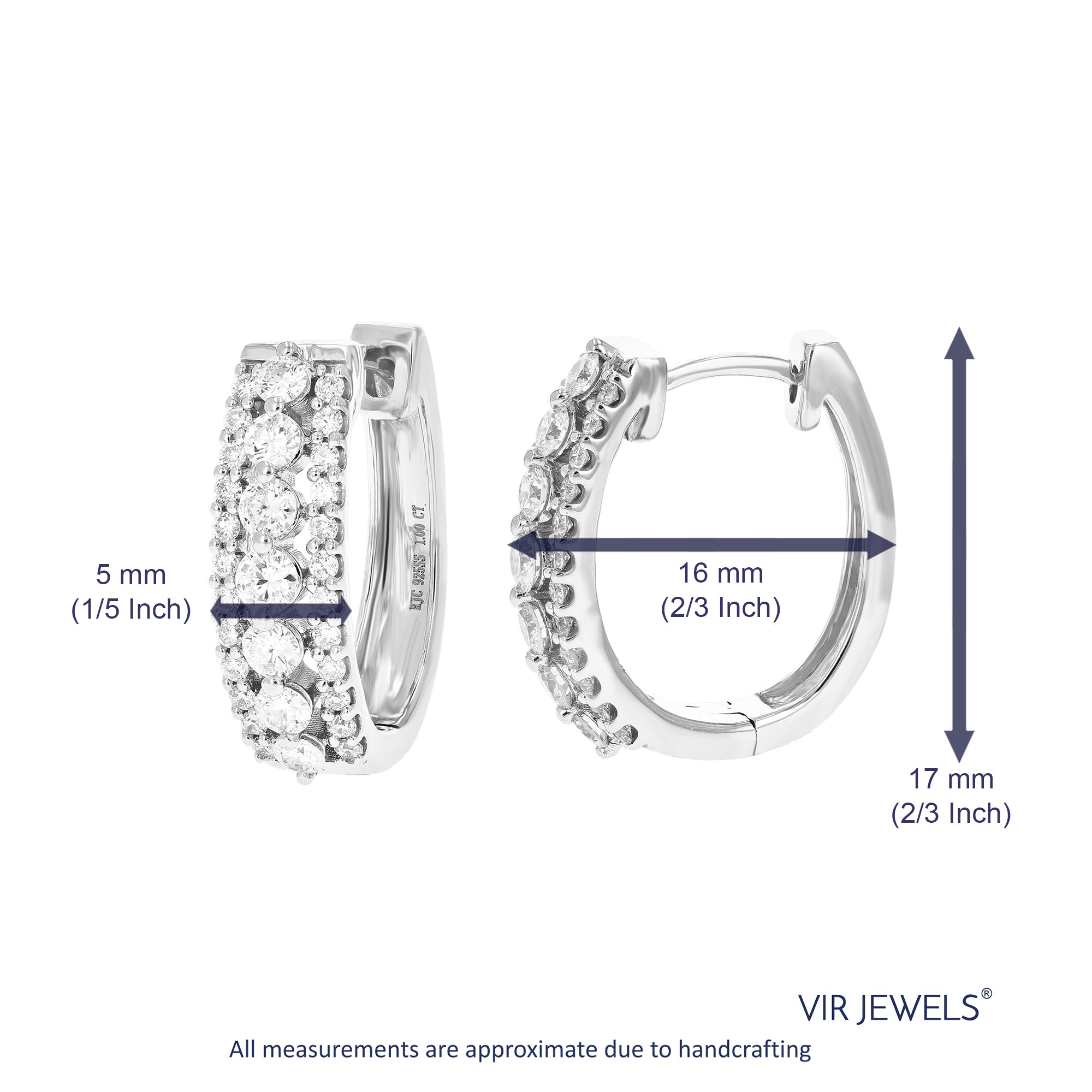 1 cttw Diamond Hoop Earrings for Women, Round Lab Grown Diamond Earrings in .925 Sterling Silver, Prong Setting, 3/4 Inch