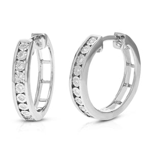 1/8 cttw Diamond Hoop Earrings for Women, Round Lab Grown Diamond Earrings in .925 Sterling Silver, Prong Setting, 2/3 Inch