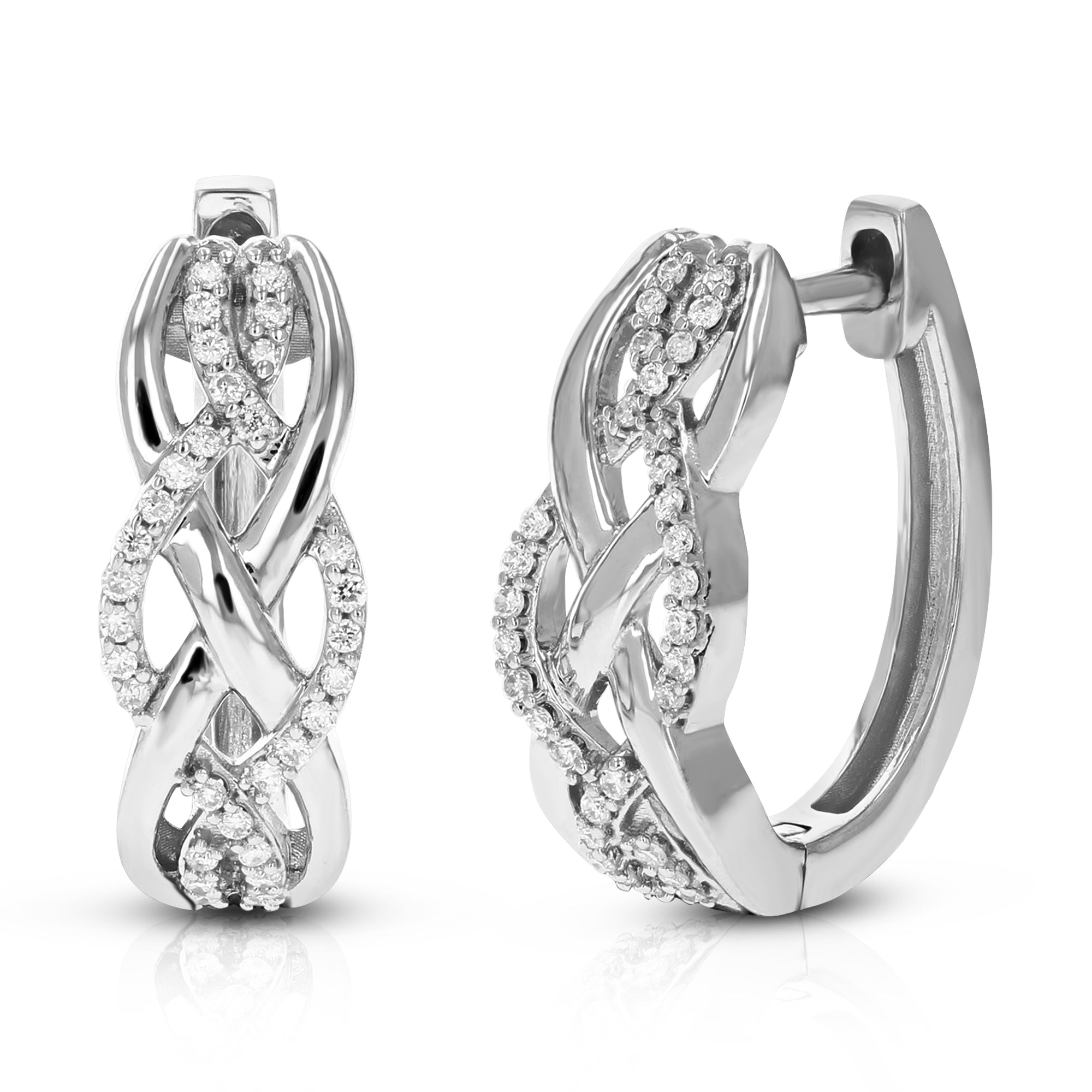 1/5 cttw 64 Stones Round Lab Grown Diamond Hoop Earrings .925 Sterling Silver Prong Set 2/3 Inch