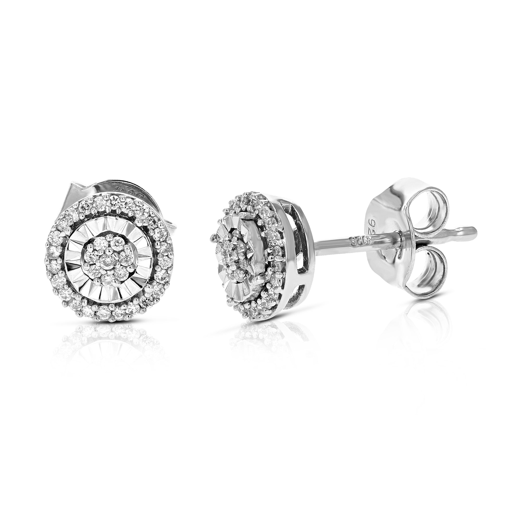 1/8 cttw 64 Stones Round Lab Grown Diamond Studs Earrings .925 Sterling Silver Prong Set, 1/2 Inch