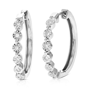 1/8 cttw Diamond Hoop Earrings for Women, Round Lab Grown Diamond Earrings in .925 Sterling Silver, Prong Setting, 3/4 Inch